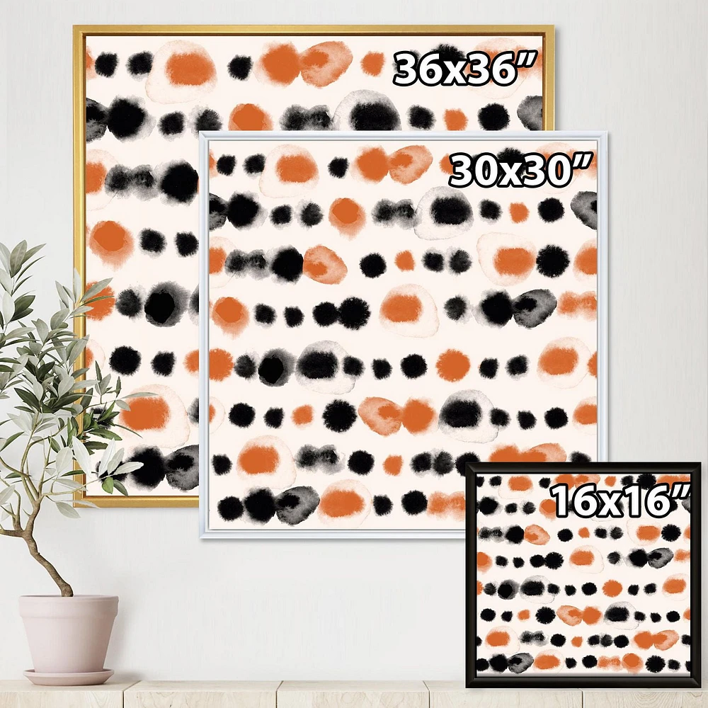 Designart Black and Orange Polka Dots FLOAT FRAME WALL ART