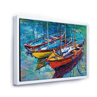 Designart Three Boats In The Harbor FLOAT FRAME WALL ART