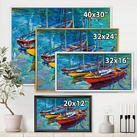 Designart Three Boats In The Harbor FLOAT FRAME WALL ART