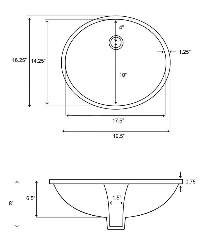 19.5-in. W CUPC Oval Bathroom Undermount Sink Set In White