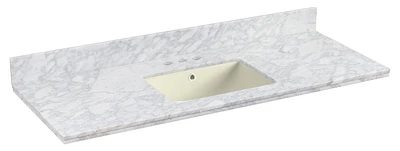 47.5-in. W 18.25-in. D Quartz Top With Backsplash In Bianca Carara Color For 3H4-in. Faucet - Biscuit UM Sink AI-19324