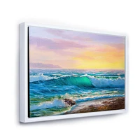 Designart Blue Waves Breaking At The Beach IV FLOAT FRAME WALL ART