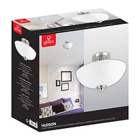 Hudson 2-Light Brushed Nickel Semi-Flush Mount Ceiling Light with Chrome Accents