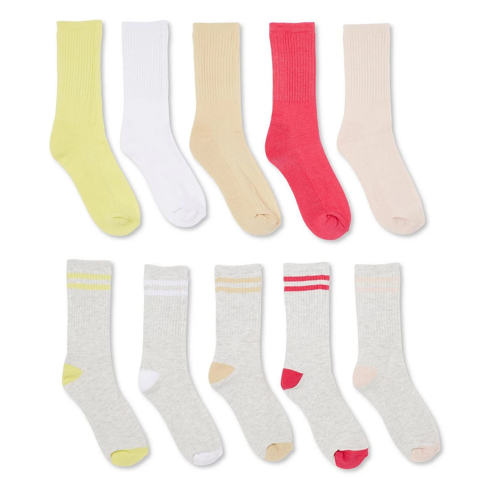 George Girls' Crew Socks 10-Pack Sizes 11/2-3/6