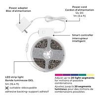 Wi-Fi Smart 5M/16.4 ft. Multicolor Changing RGB LED Plug-In Strip Light, No Hub Required, Voice Activated<br>