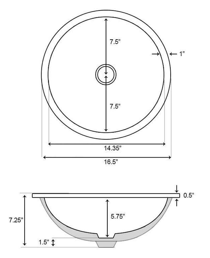 16.5-in. W Round Bathroom Undermount Sink Set In White - Chrome Hardware - Overflow Drain Incl. AI-12809