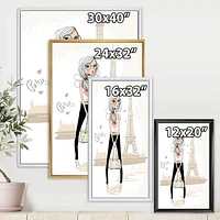 Designart Cute Girl By The Tour Eiffel In Paris FLOAT FRAME WALL ART