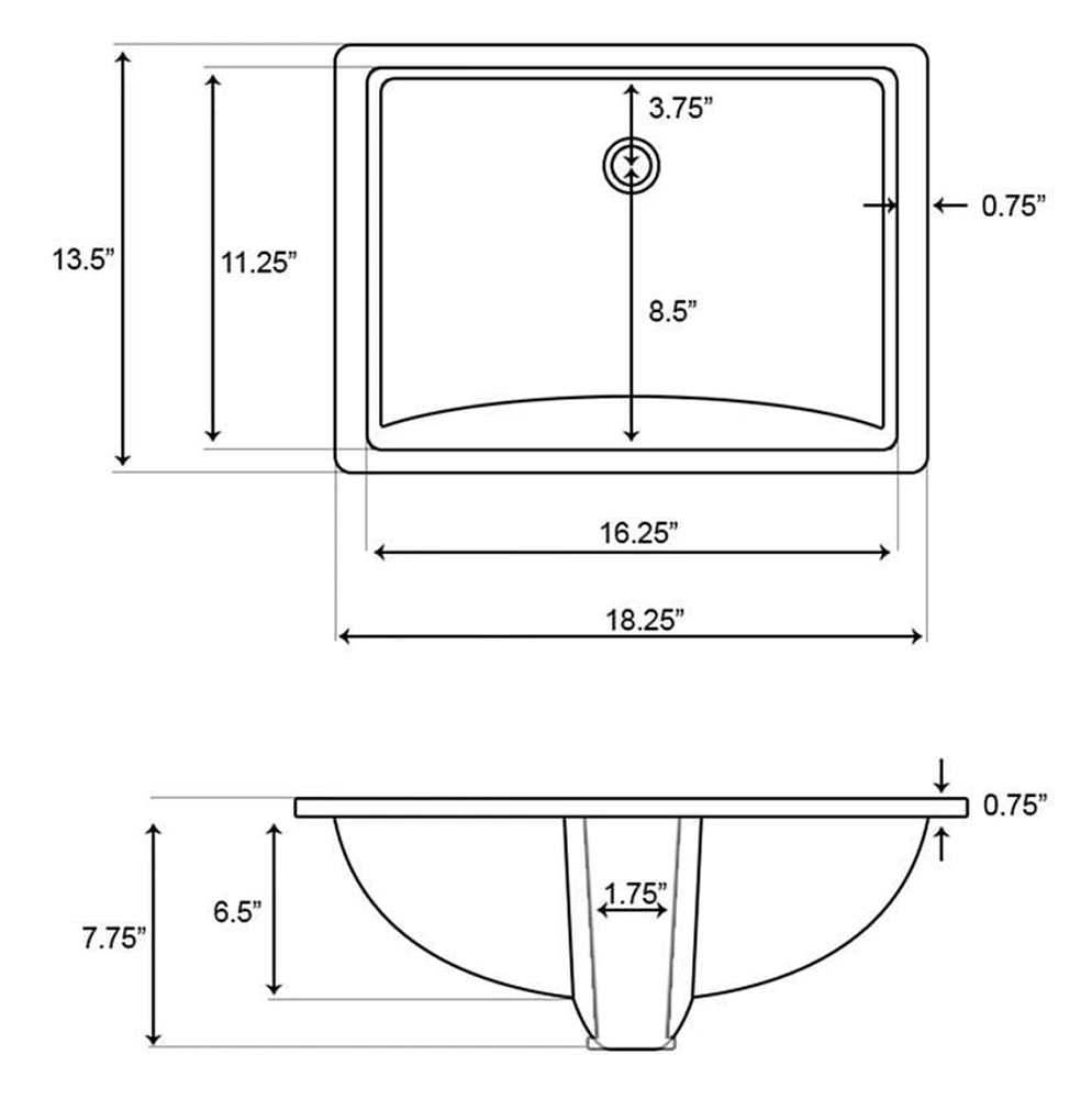 in. W CUPC Rectangle Bathroom Undermount Sink Set In White - Chrome Hardware