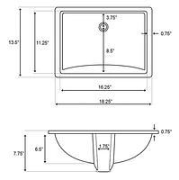 in. W CUPC Rectangle Bathroom Undermount Sink Set In White - Chrome Hardware