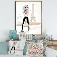 Designart Cute Girl By The Tour Eiffel In Paris FLOAT FRAME WALL ART