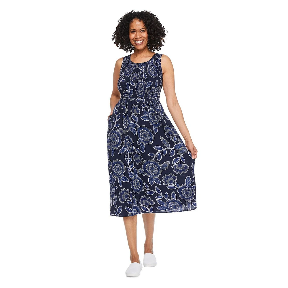 Robe sans manches à smocks Iyla pour femmes Tailles P-TTG
