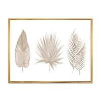 Designart Tropical Beiges Leaves FLOAT FRAME WALL ART