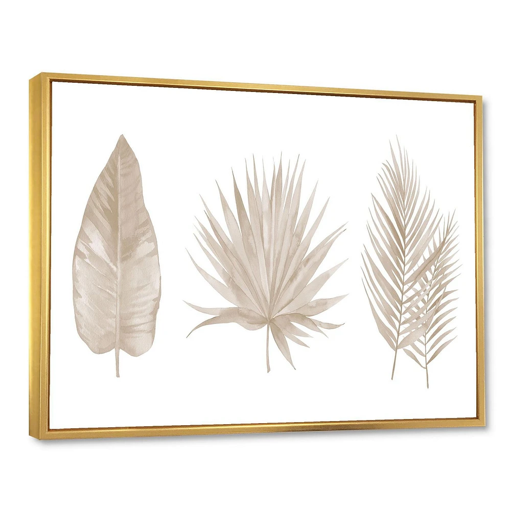 Designart Tropical Beiges Leaves FLOAT FRAME WALL ART