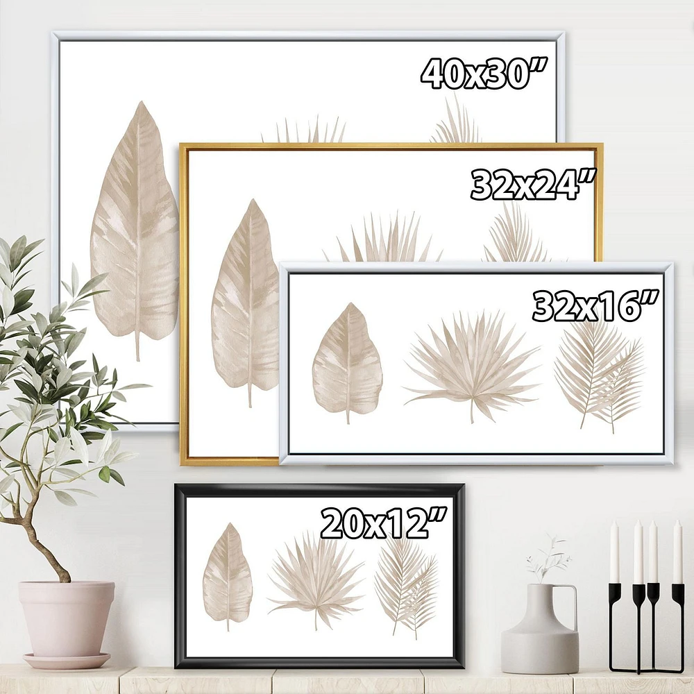 Designart Tropical Beiges Leaves FLOAT FRAME WALL ART