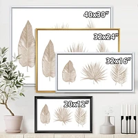 Designart Tropical Beiges Leaves FLOAT FRAME WALL ART