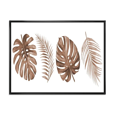 Designart Tropical Monstera and Palm Leaf In Terracotta FLOAT FRAME WALL ART