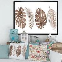 Designart Tropical Monstera and Palm Leaf In Terracotta FLOAT FRAME WALL ART