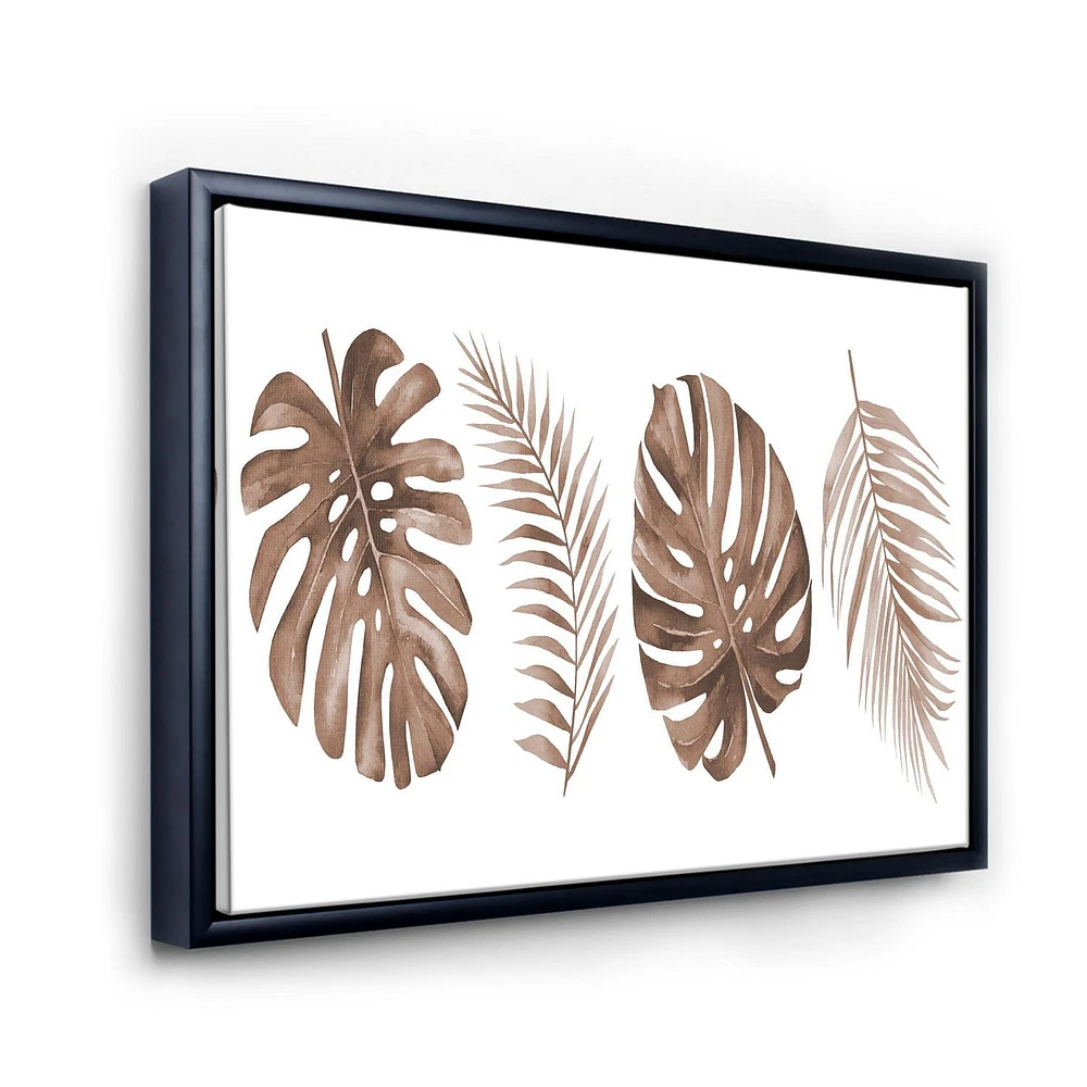 Designart Tropical Monstera and Palm Leaf In Terracotta FLOAT FRAME WALL ART