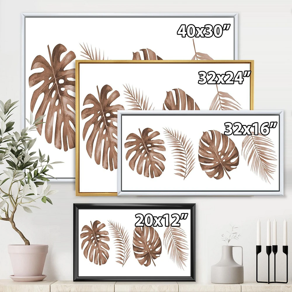 Designart Tropical Monstera and Palm Leaf In Terracotta FLOAT FRAME WALL ART