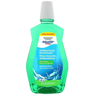 Equate Rince-bouche antibactérien Saveur de menthe originale Format économique Equate Rince-bouche antibactérien Format économique 1,5 L- Aide à rafraîchir l'haleine
