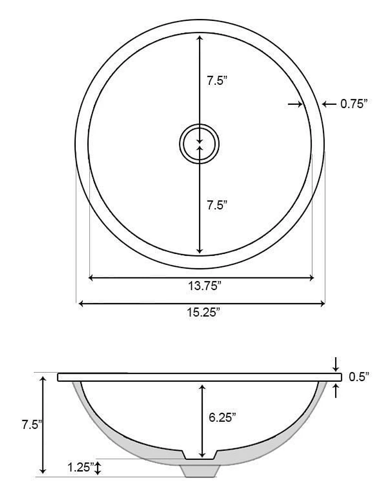 in. W CUPC Round Bathroom Undermount Sink Set In White - Chrome Hardware