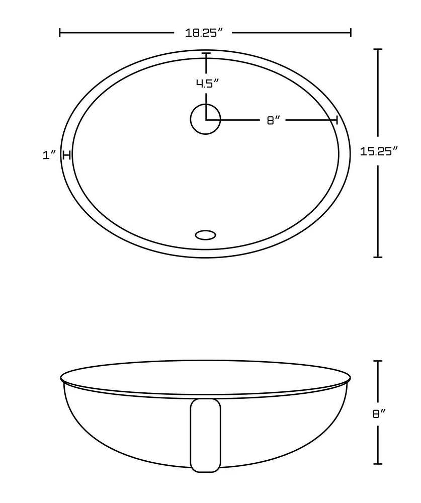 18.25-in. W CSA Oval Bathroom Undermount Sink Set In White - Black Hardware AI-20510