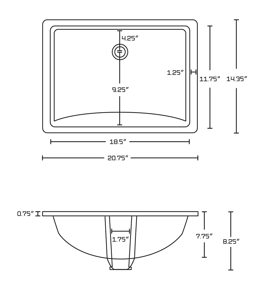 20.75-in. W Rectangle Bathroom Undermount Sink Set In White