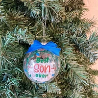 Holiday Time "Son"Blue & Clear Glass Ball Christmas Collectible Ornament