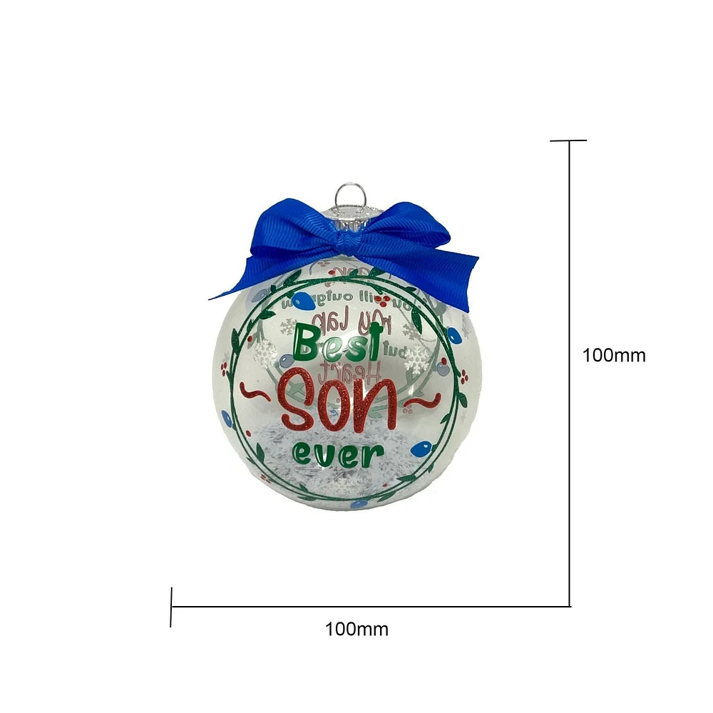 Holiday Time "Son"Blue & Clear Glass Ball Christmas Collectible Ornament