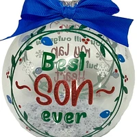 Holiday Time "Son"Blue & Clear Glass Ball Christmas Collectible Ornament