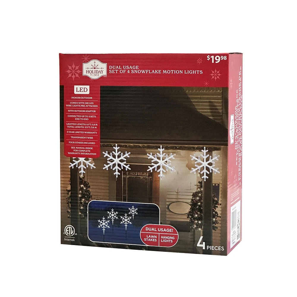 Holiday Time Set of 4 Dual Usage Snowflake Motion Lights