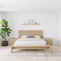 Ensemble de chambre à coucher Birkin 4 pièces avec tête de lit, sommier à lattes et 2 tables de chevet