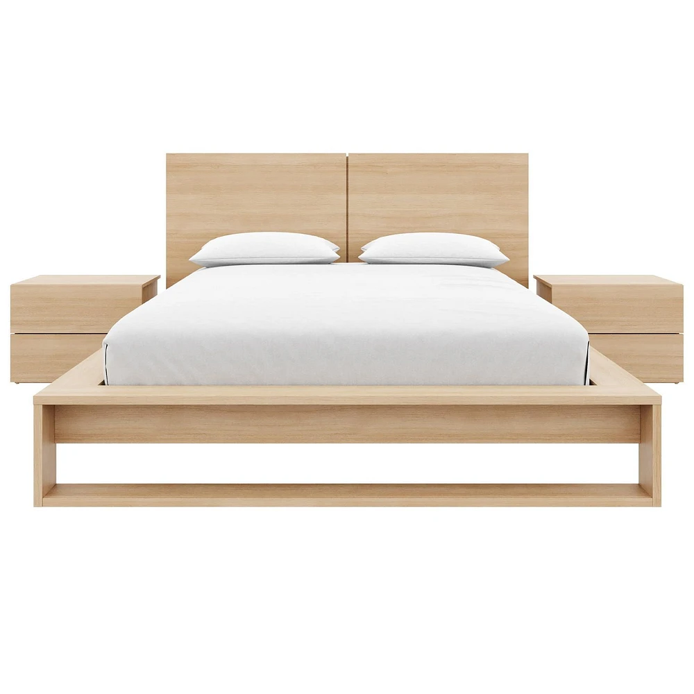 Ensemble de chambre à coucher Birkin 4 pièces avec tête de lit, sommier à lattes et 2 tables de chevet