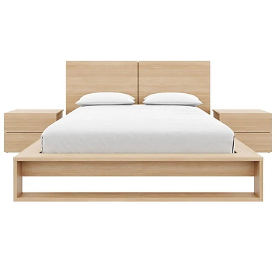 Ensemble de chambre à coucher Birkin 4 pièces avec tête de lit, sommier à lattes et 2 tables de chevet