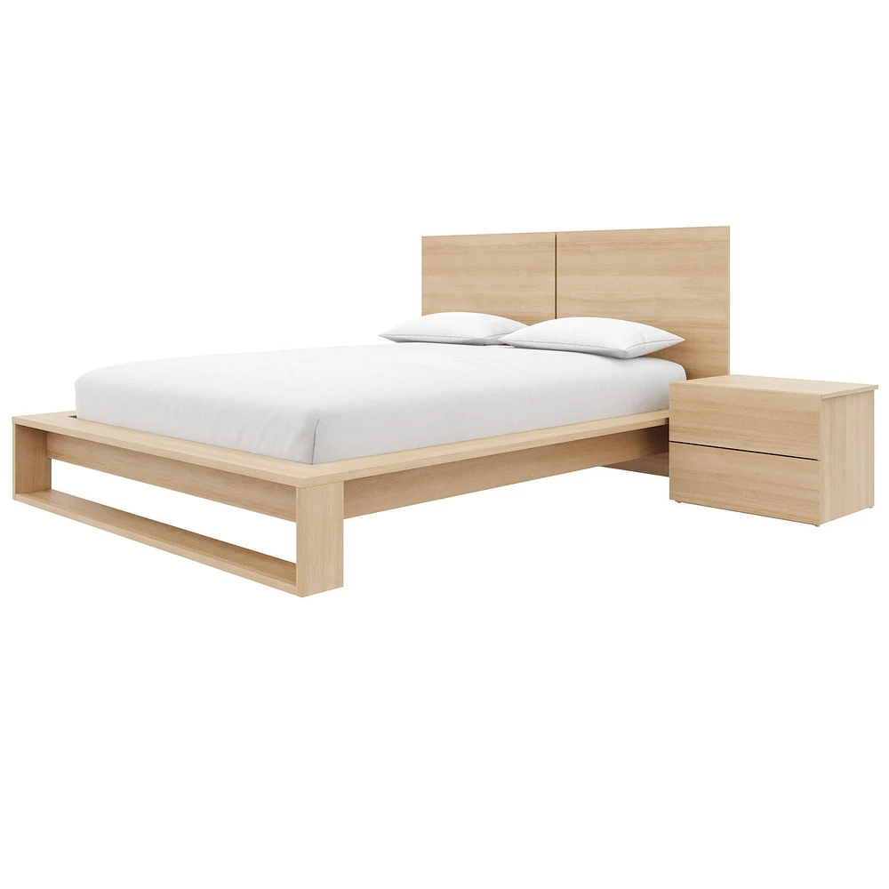 Ensemble de chambre à coucher Birkin 4 pièces avec tête de lit, sommier à lattes et 2 tables de chevet