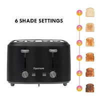 Kenmore® 4-Slice Toaster Stelel, Dual Controls, Matte Black and Gray