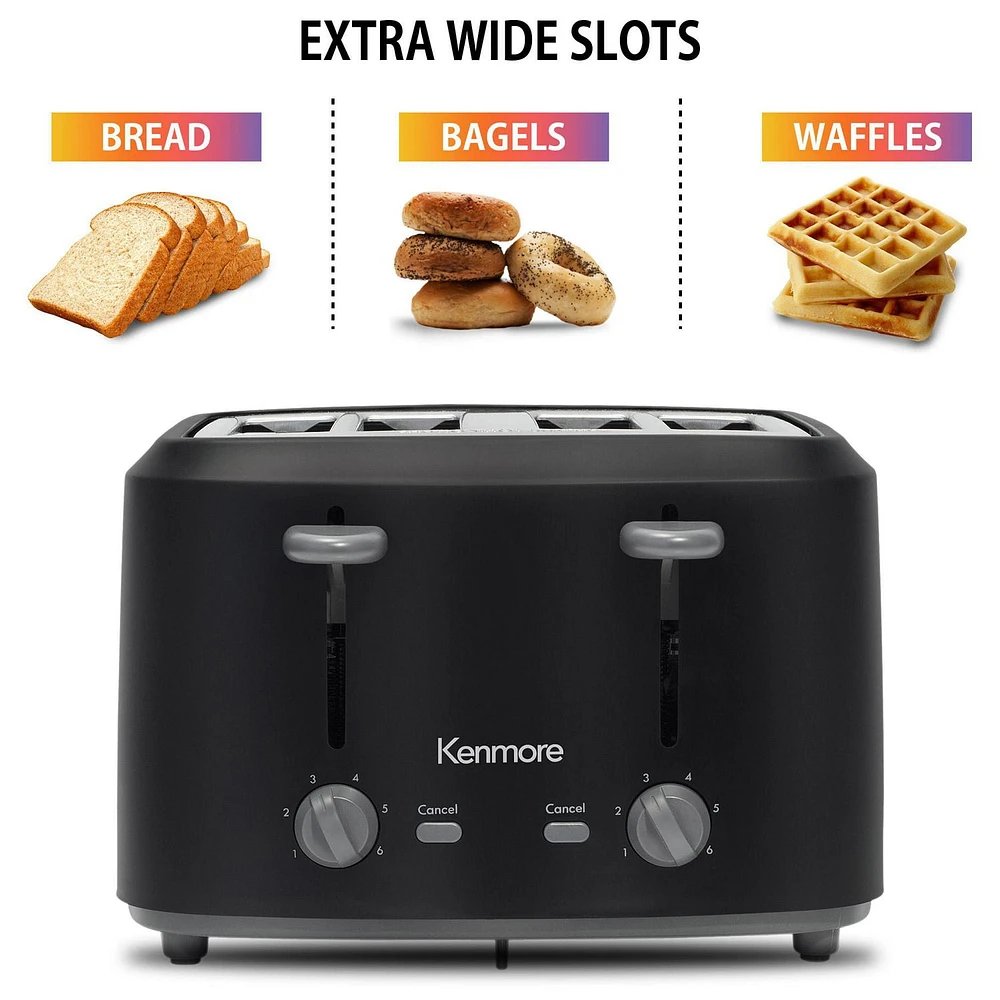 Kenmore® 4-Slice Toaster Stelel, Dual Controls, Matte Black and Gray