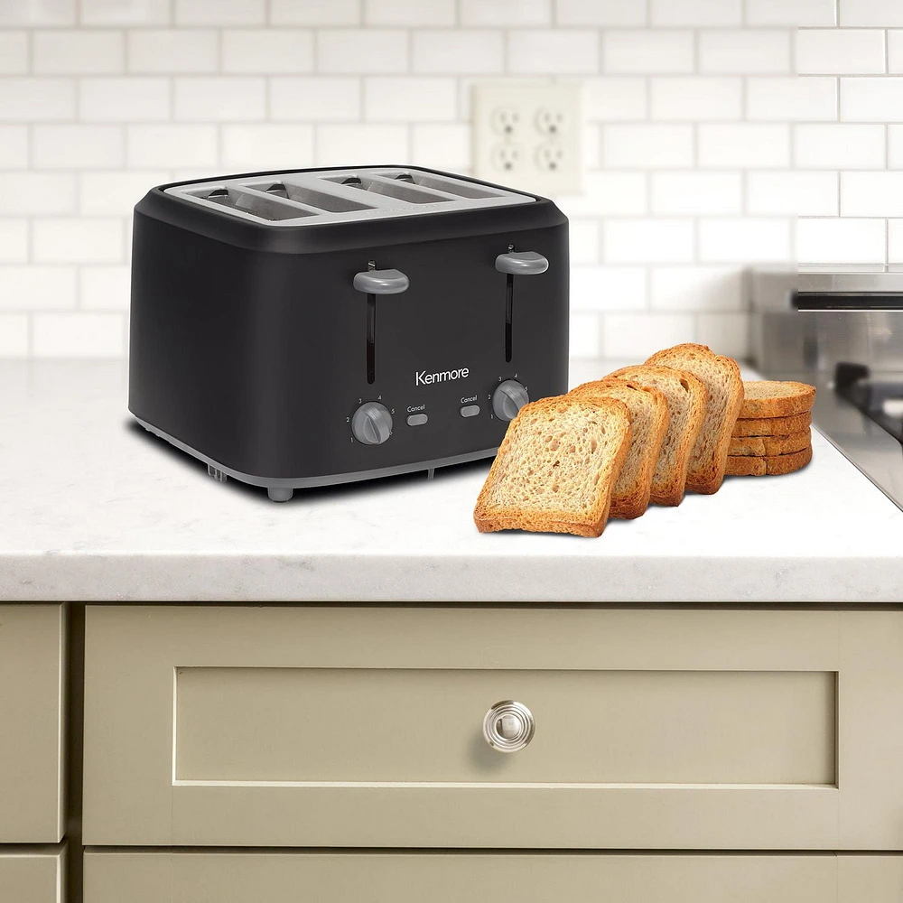 Kenmore® 4-Slice Toaster Stelel, Dual Controls, Matte Black and Gray