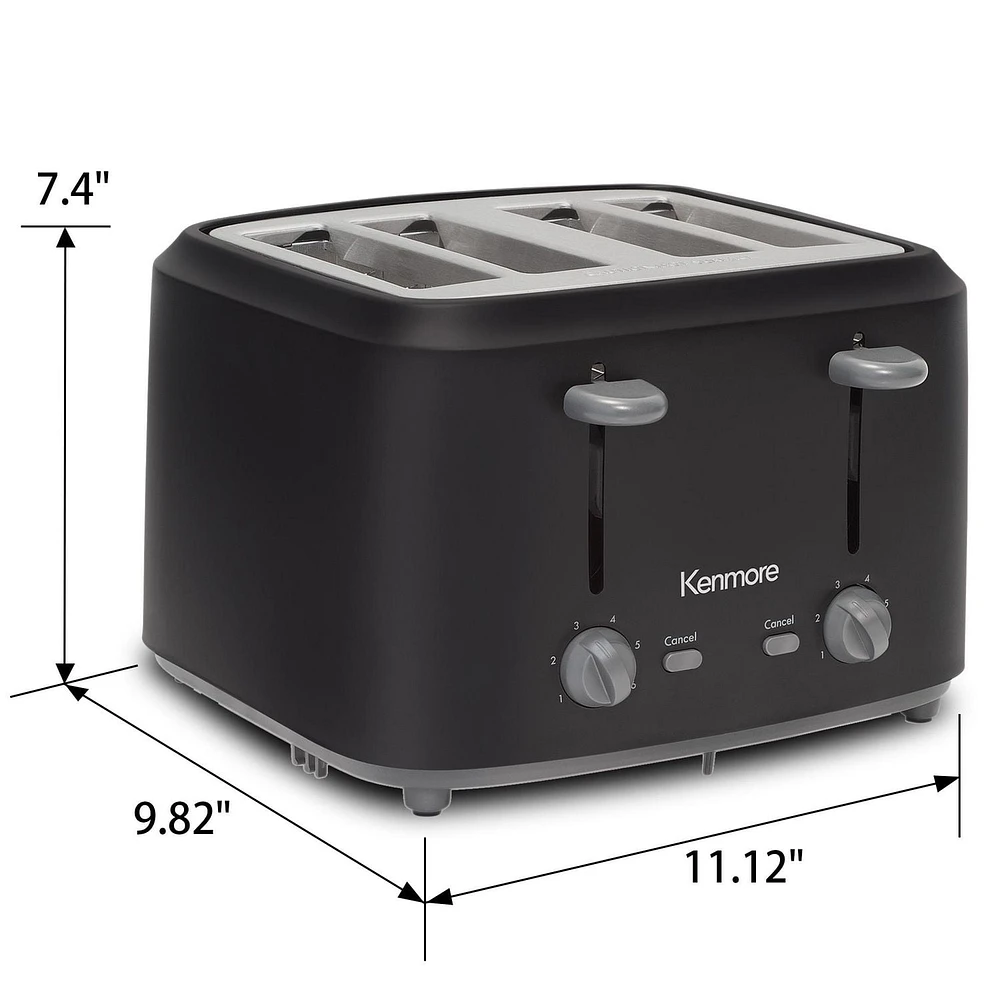 Kenmore® 4-Slice Toaster Stelel, Dual Controls, Matte Black and Gray