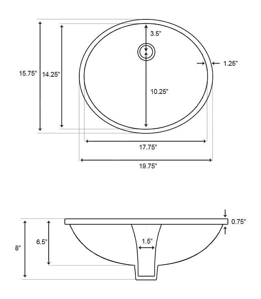 19.75-in. W Oval Bathroom Undermount Sink Set In Biscuit - White Hardware AI-20399