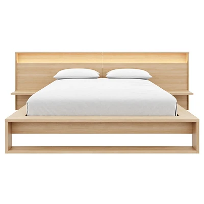 Chambre à coucher Lido Queen Size avec sommier à lattes, tête de lit large avec éclairage et étagères