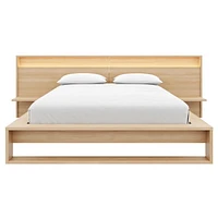 Lido Queen Size Bedroom Set with Slatted Bedframe, Wide Headboard with Lights and Shelves