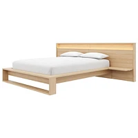 Lido Queen Size Bedroom Set with Slatted Bedframe, Wide Headboard with Lights and Shelves