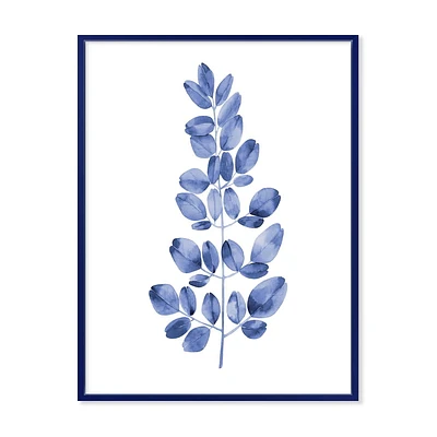 Designart Navy Blue Eucalyptus II FLOAT FRAME WALL ART