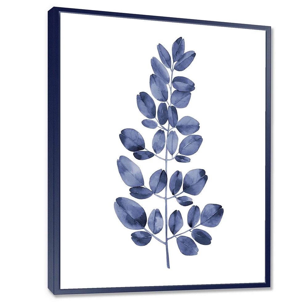 Designart Navy Blue Eucalyptus II FLOAT FRAME WALL ART