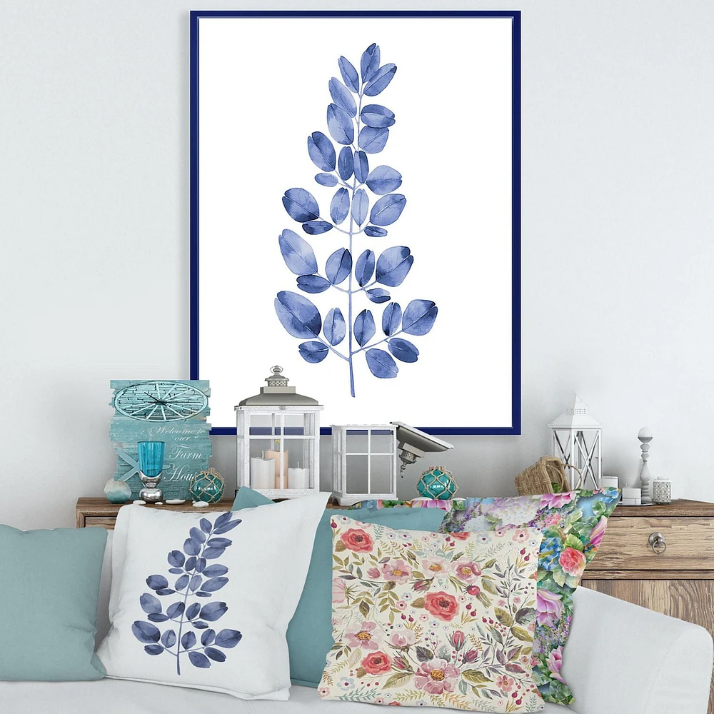 Designart Navy Blue Eucalyptus II FLOAT FRAME WALL ART