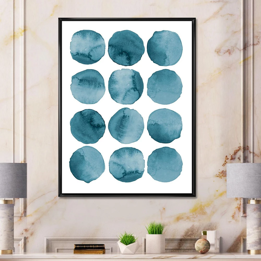 Designart Aquamarine Circles Blue Geometric Elements FLOAT FRAME WALL ART