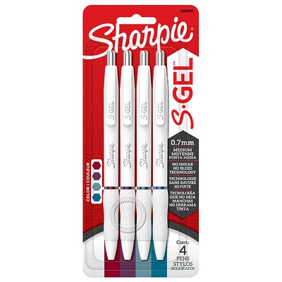 Stylos Sharpie S-Gel, stylos gel à barillet tendance, corps blanc perle, pointe moyenne (0,7 mm), assortiment de couleurs audacieuses et comme des bijoux, 4 unités S-Gel