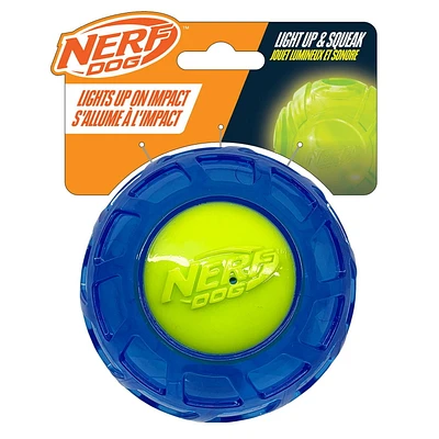 NERF Dog TPR EXO LED Ball Dog Chew Toy Blue 4in, 4in / 10cm