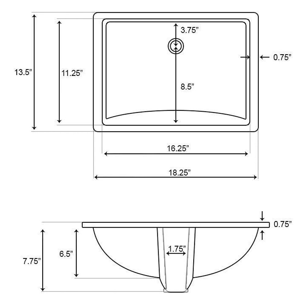 18.25-in. W CUPC Rectangle Bathroom Undermount Sink Set In Biscuit